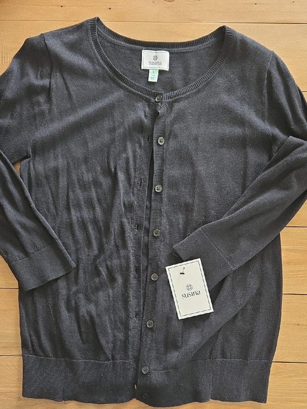 Susina Black Lightweight Button Cardigan